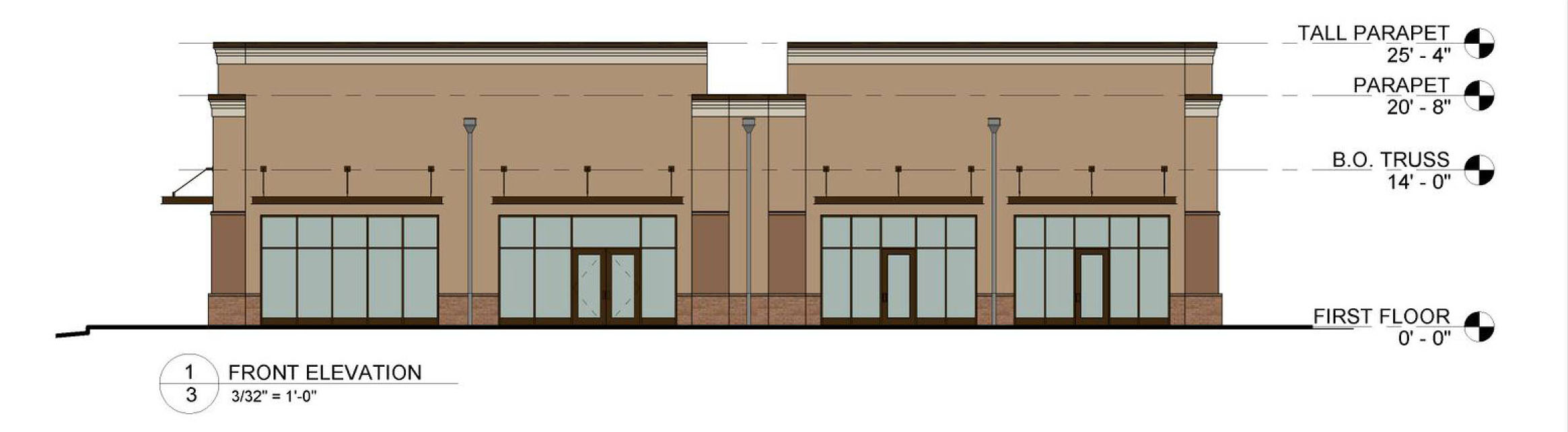 Illustrative elevation sketch of example retail development